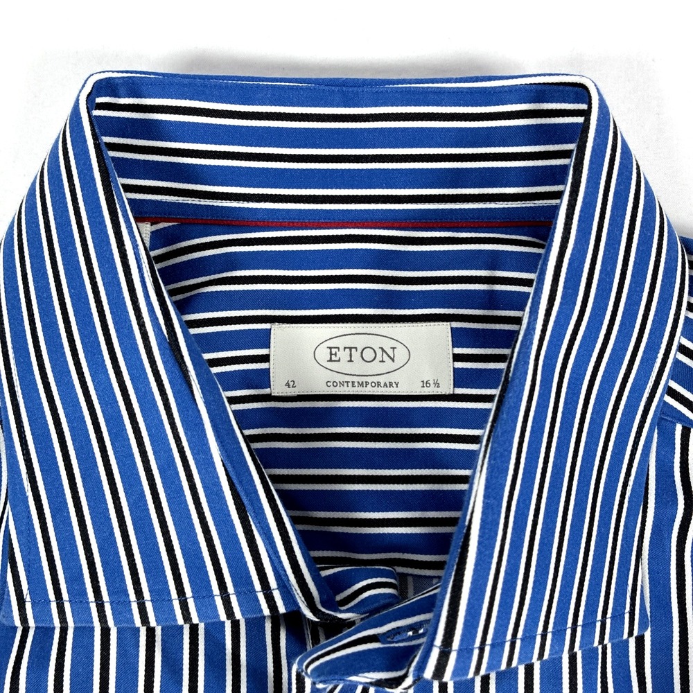Mens Eton Contemporary Blue Striped Long Sleeve Dress Shirt Size 42 16.5 - Picture 2 of 10